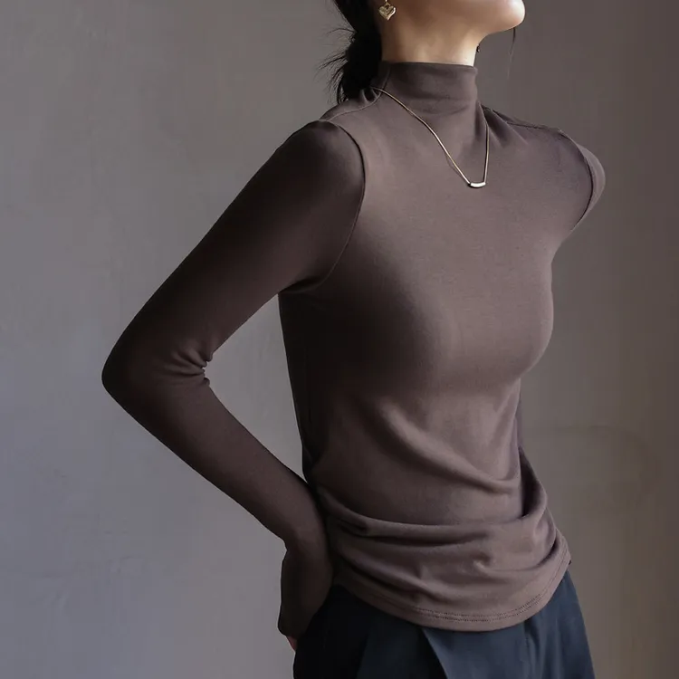 高品质莫代尔半高领纯色打底衫女秋冬季内搭正肩长袖t恤上衣打底