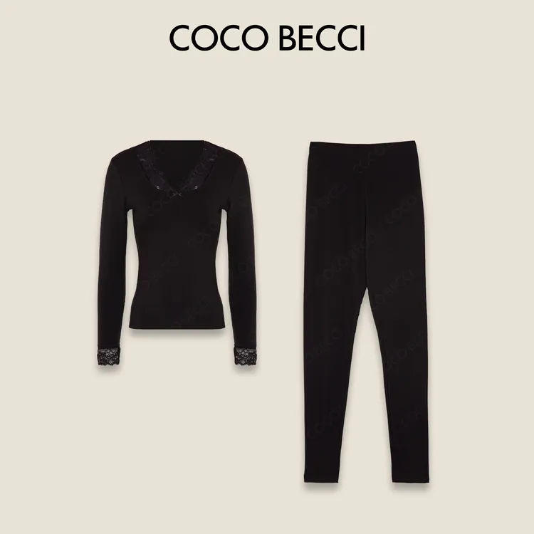 COCO BECCI【燕窝润养衣套装】V领蕾丝边蝴蝶结修身套装CFLJD254135