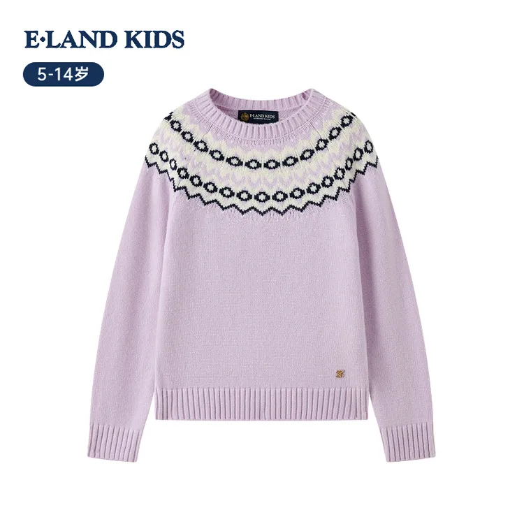E·LAND KIDS衣恋童装女童针织衫2025秋冬季费尔岛提花套头毛衣