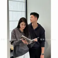 C / Cornelya慵懒亲肤 ’莫代尔包芯纱休闲宽松情侣连帽针织毛衣