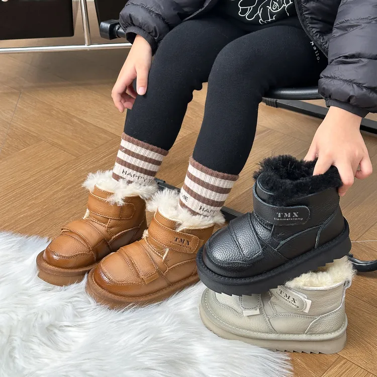 儿童雪地靴【牛皮】2025冬季新款男女童加厚保暖机车棉靴防寒雪地棉