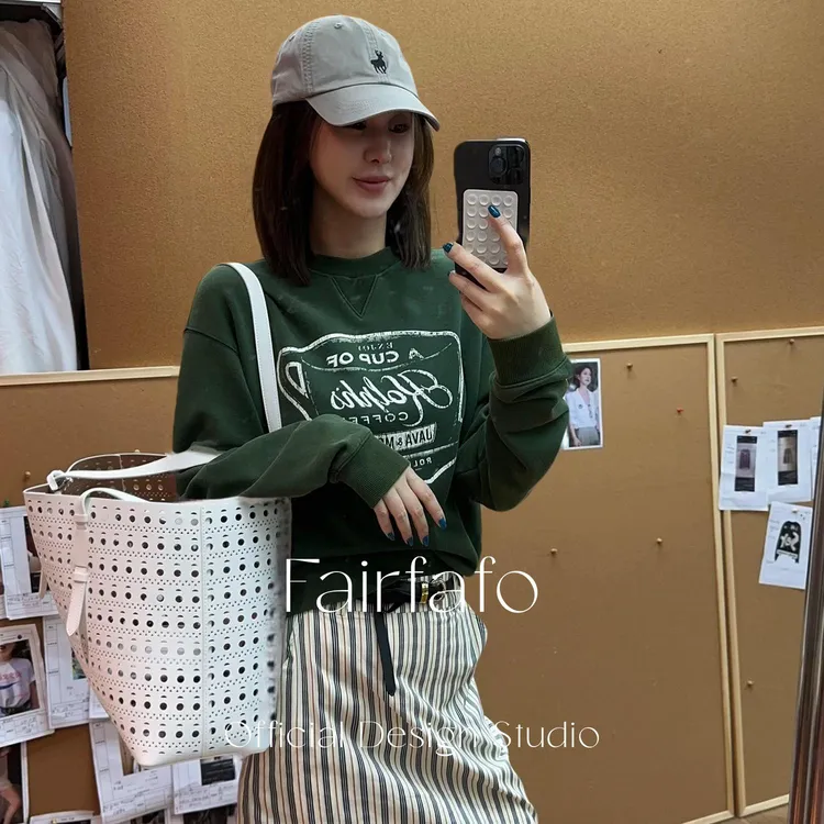 【经典咖啡印花卫衣】WYCL55171复古美潮风秋冬新款日常通勤卫衣