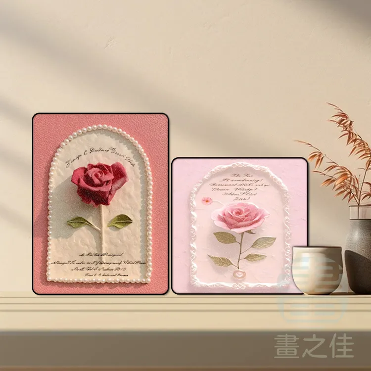 奶油风入户玄关摆件装饰画玫瑰花卉床头卧室家居饰品电视柜摆件