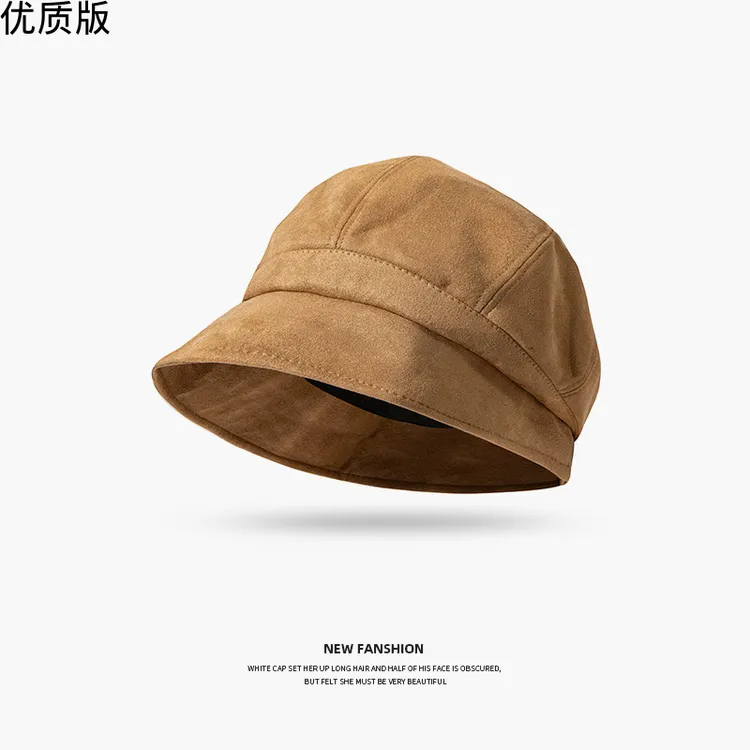 加大围麂皮绒渔夫帽女秋冬季气质百搭保暖素颜显脸小护耳堆堆帽