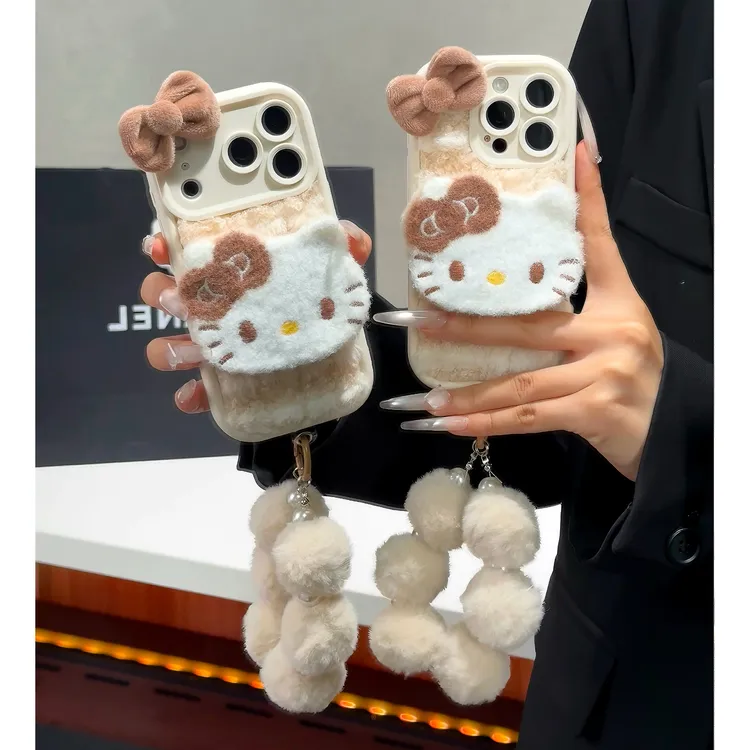 雅天立复古棕毛绒kitty适用苹果17华为P70手机壳vivo小米15oppo女