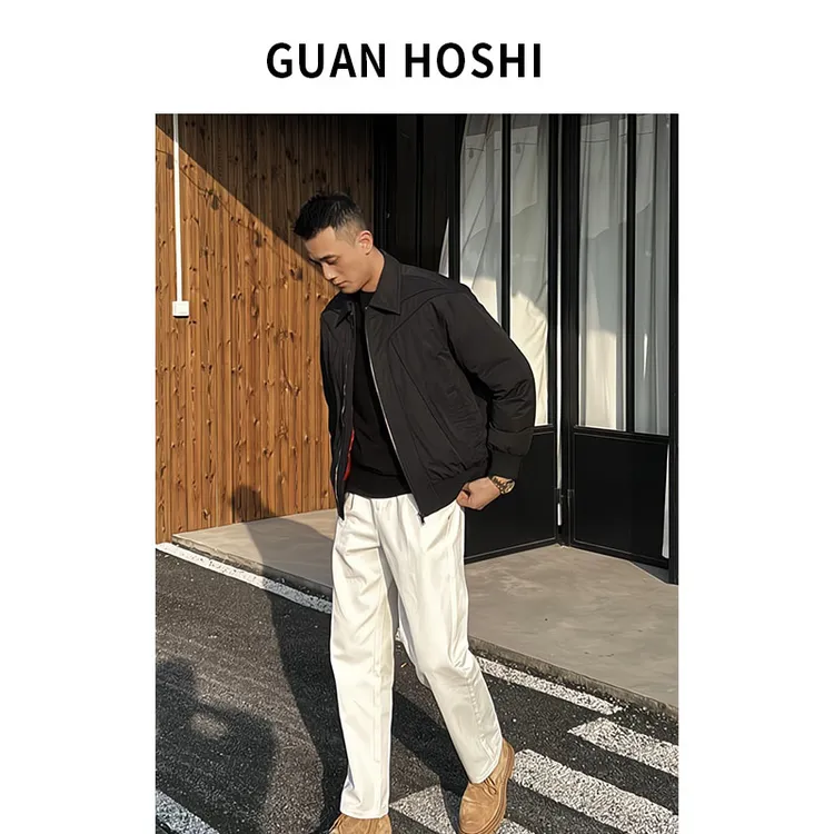 【冠什么希男装】秋冬「立体骨感 线条设计」翻领时尚羽绒服夹克外套