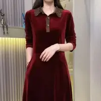 妈妈新款宽松女装洋气大码长袖时尚中年气质裙子金丝绒连衣裙