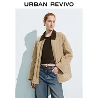 【HOT】UR2025冬季新款女装琥珀流光风撞色翻领棉服UWM150051
