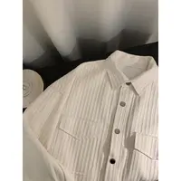阿茶与阿古白色坑条外套男秋冬潮牌韩版休闲宽松男士秋装夹克上衣