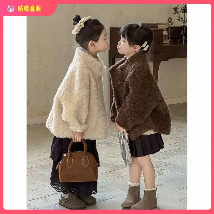 2025秋冬新款儿童超好看时髦皮草外套洋气时髦女童羊羔绒毛毛外套