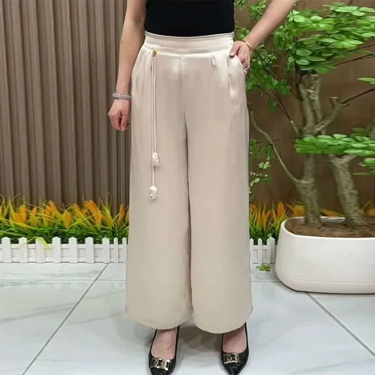 常规中老年女装妈妈裤子薄款夏季阔腿裤长裤九分裤松紧腰休闲百搭