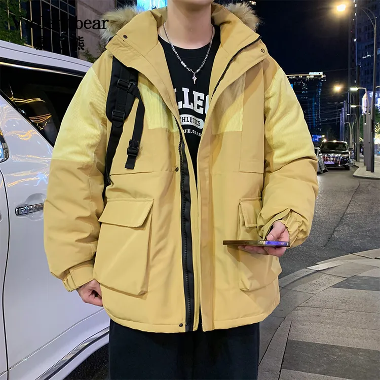 暴力熊新款工装风连帽棉衣男加厚多口袋宽松棉服冬季御寒外套男