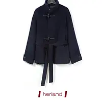 HERLAND她地【普林斯顿】立领系带双面尼牛角扣廓形外套女