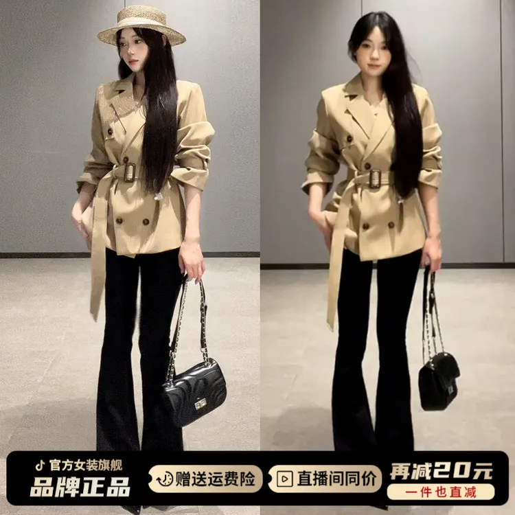 2025新款卡其色翻领系带风衣女春秋英伦风韩系超好看薄款短款外套