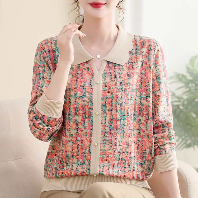 气质轻奢经典翻领时尚女士中老年女装打底衫外穿宽松款春秋季上衣