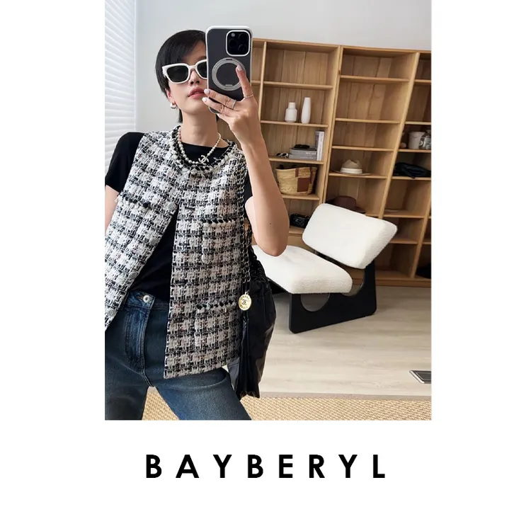 BAYBERYL老贝粉香林顿*香风花呢时尚秋圆领无袖马甲MJ5G1303-8/7
