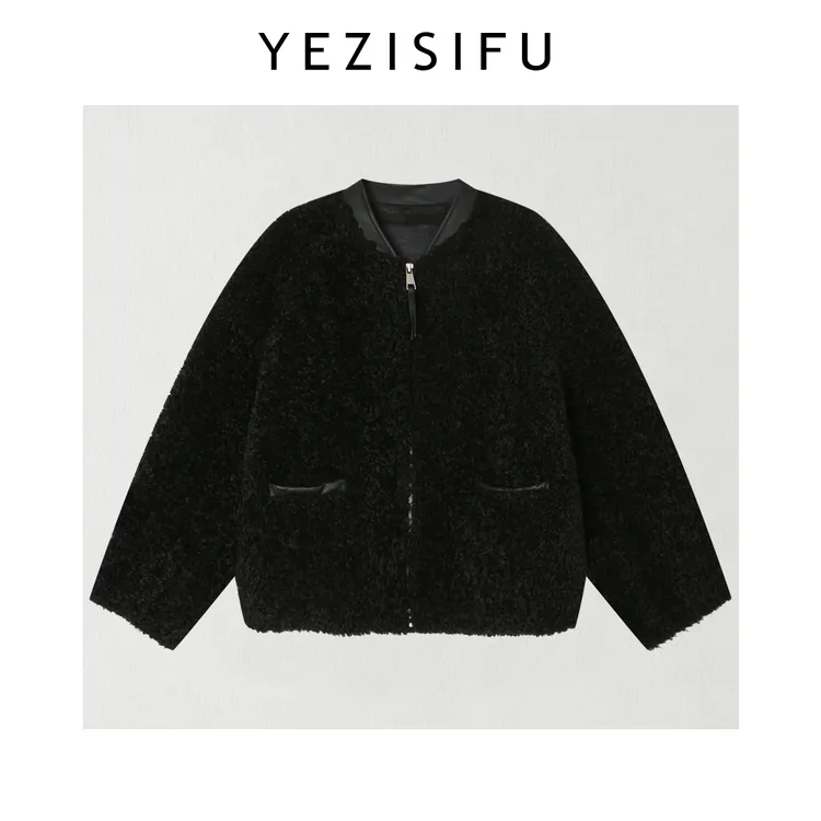 欧尼私服2025冬季小众设计极简年货定制棒球领毛毛外套2512C9112