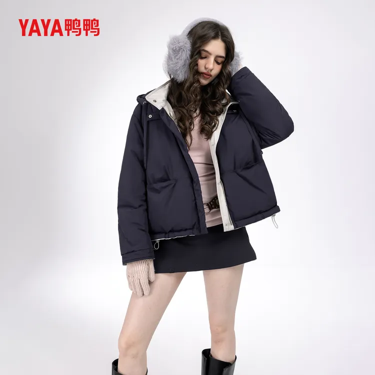 YAYA鸭鸭2026年春秋冬新款羽绒服女连帽时尚简约鸭绒保暖两穿外套商品图