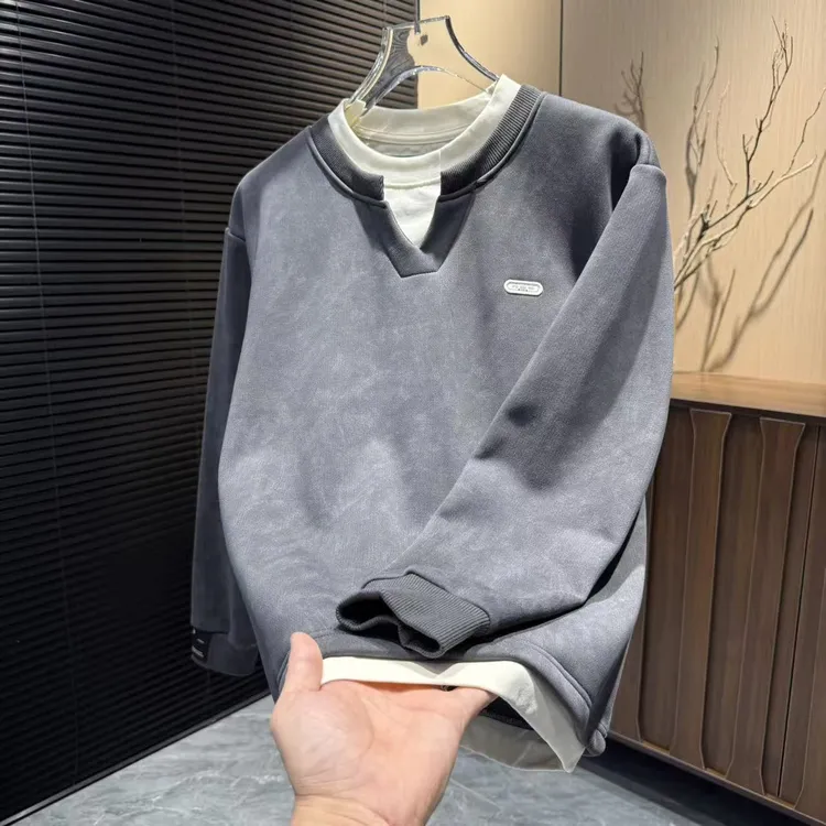 秋冬保暖潮流男士简约扎染时候百搭加绒卫衣9008