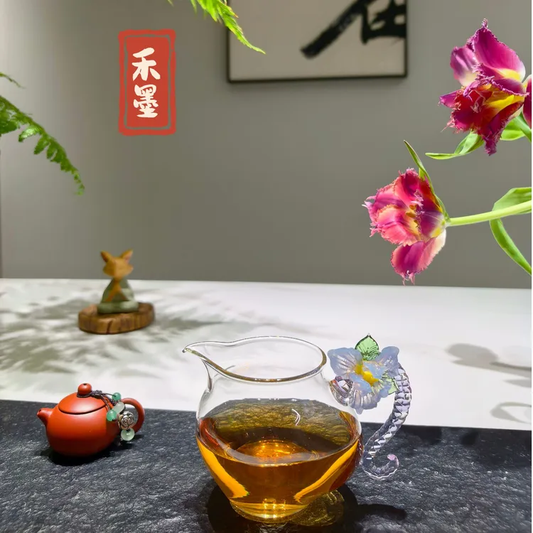 鸢尾花玻璃公道杯小众独特公道杯高档高硼硅玻璃公道杯