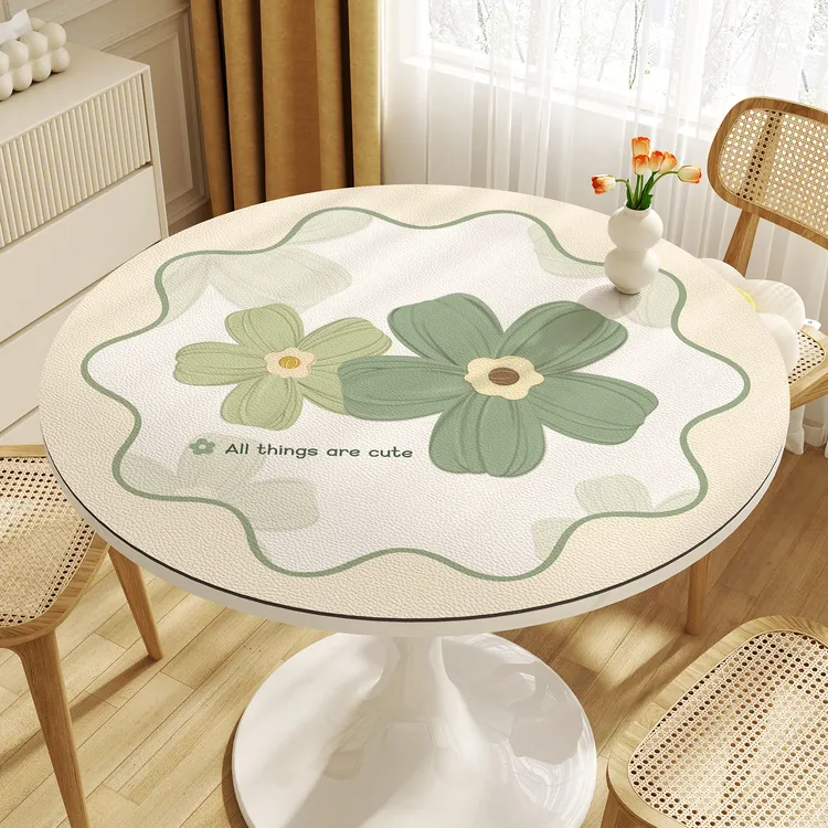 植物花卉圆桌垫轻奢高级感正圆餐桌垫子免洗防水防油圆形茶几桌布