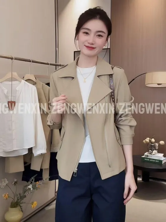 IHIMI【清雨】翻领短风衣外套女2025春秋新款显瘦气质休闲百搭夹