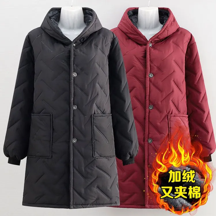 冬季加绒特厚保暖罩衣防泼水防油污家用加厚围裙压花外穿男女工作