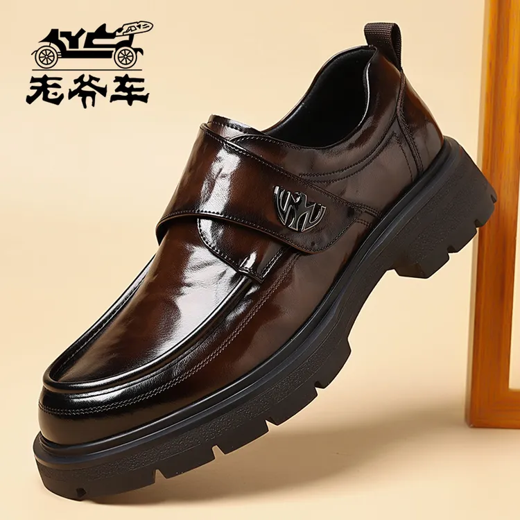 【意大利老爷车】高端商务手工男鞋擦色皮鞋男低帮鞋搭扣男士正装鞋