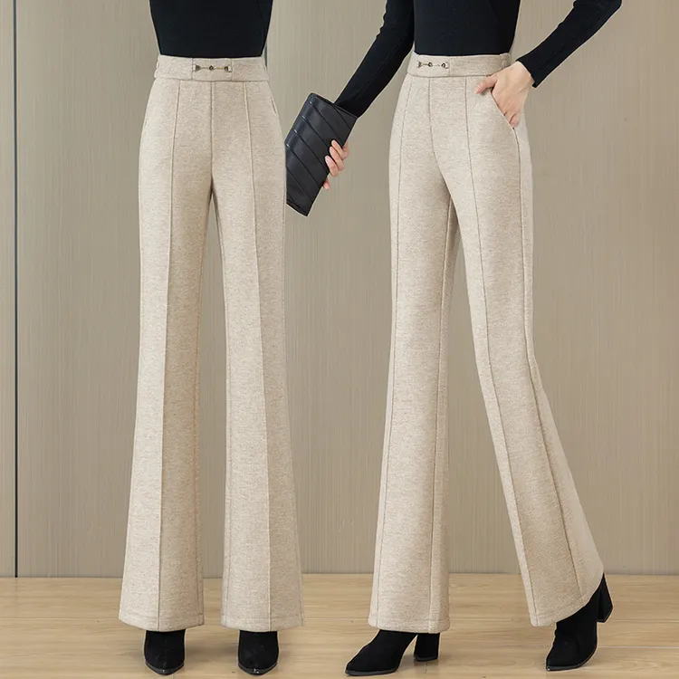 羊毛呢微喇裤女秋冬季2025新款高腰加厚垂感羊毛休闲直筒喇叭长裤