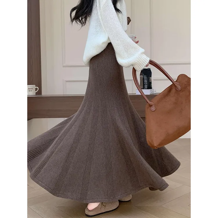 针织鱼尾裙a字包臀半身裙女秋冬高腰气质高端精致垂坠感大摆长裙