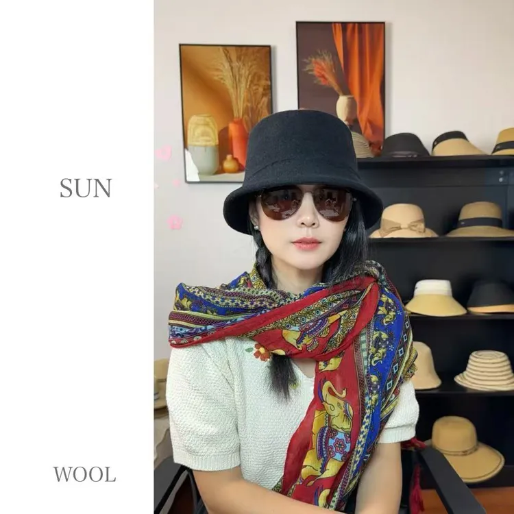 日系简约纯色澳洲羊毛渔夫帽百搭秋冬显脸小盆帽女