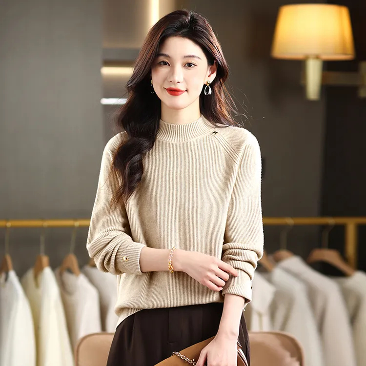 哥弟阿玛施正羊毛衫女半高领加厚遮肚毛衣宽松套头打底针织打底衫