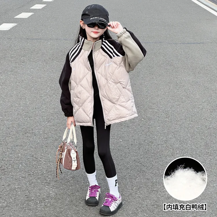 女童轻薄款羽绒服冬装2025新款大童加厚冬季女孩内胆儿童立领外套