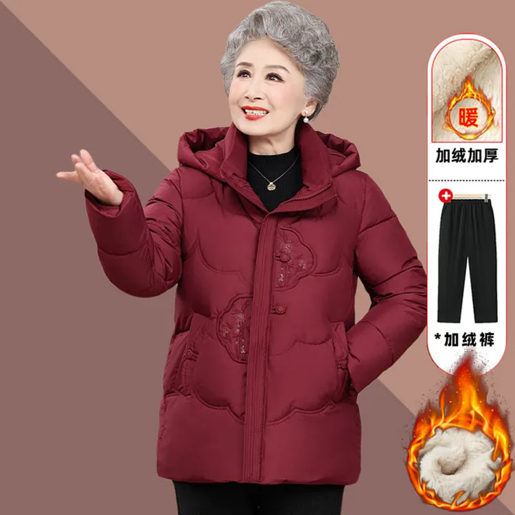 妈妈秋冬棉衣袄2025新款加绒保暖奶奶棉服外套本命年中老年人女装