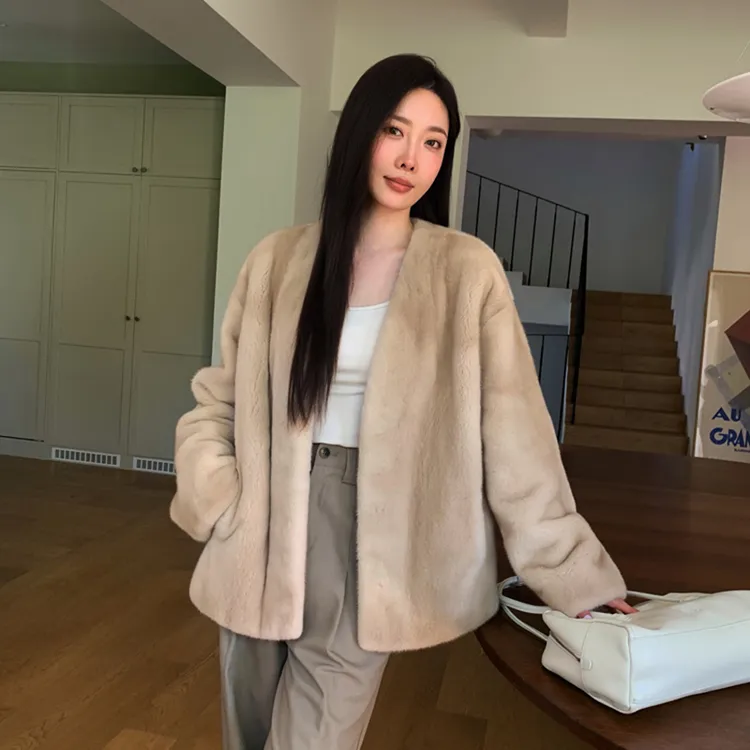 【YIMENGJINDIAO】进口紫标级貂皮大衣女整貂年轻款水貂毛V领外套