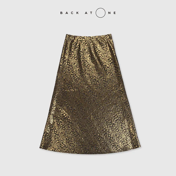 BackAtOne  “典雅光晕”复古奢华松紧腰黑金色半裙 BFS-2BH021B-K