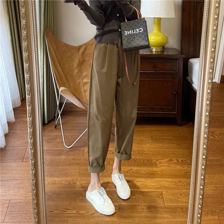 夏季薄款高腰直筒工装裤女2025年新款九分萝卜裤宽松休闲阔腿裤子