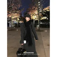 SUNONEONE 千鸟格羊毛长款呢料大衣女秋季加厚收腰毛呢外套H0696W