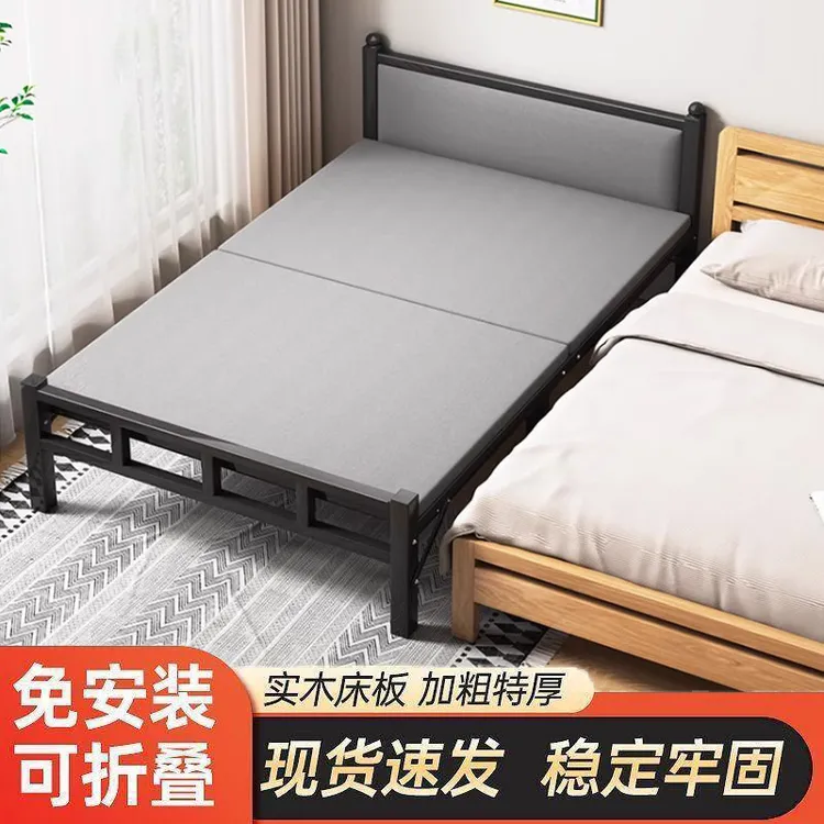 折叠床单人家用简易床方头厚午休午睡床成人便携软包陪护小床铁床