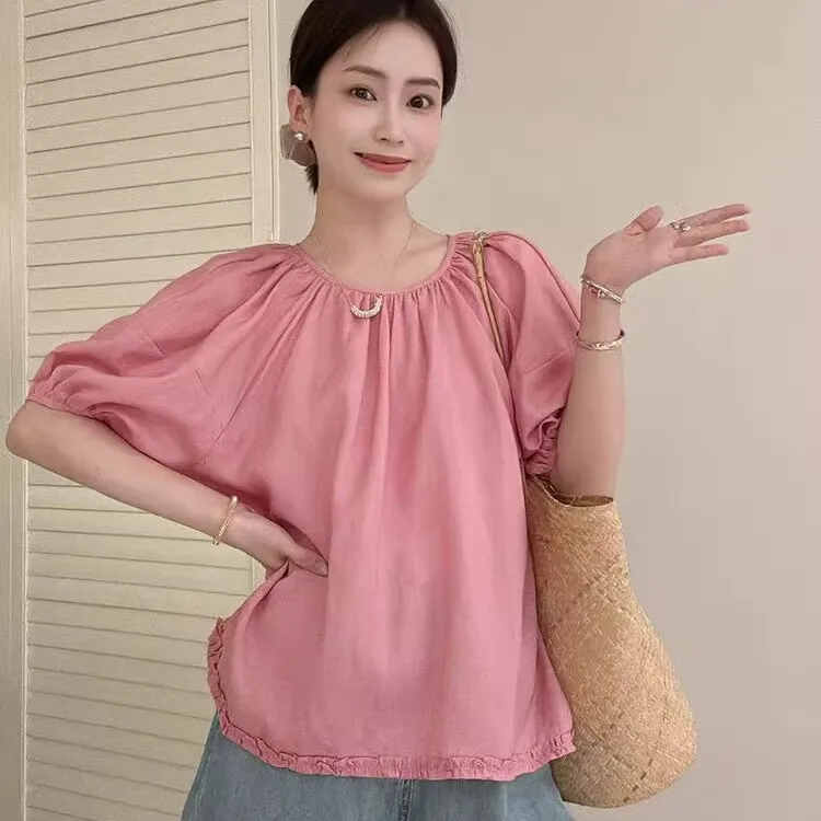 清仓夏季新款 甜桃夏季温柔风INS风纯色慵懒冰感小清新不闷热上衣