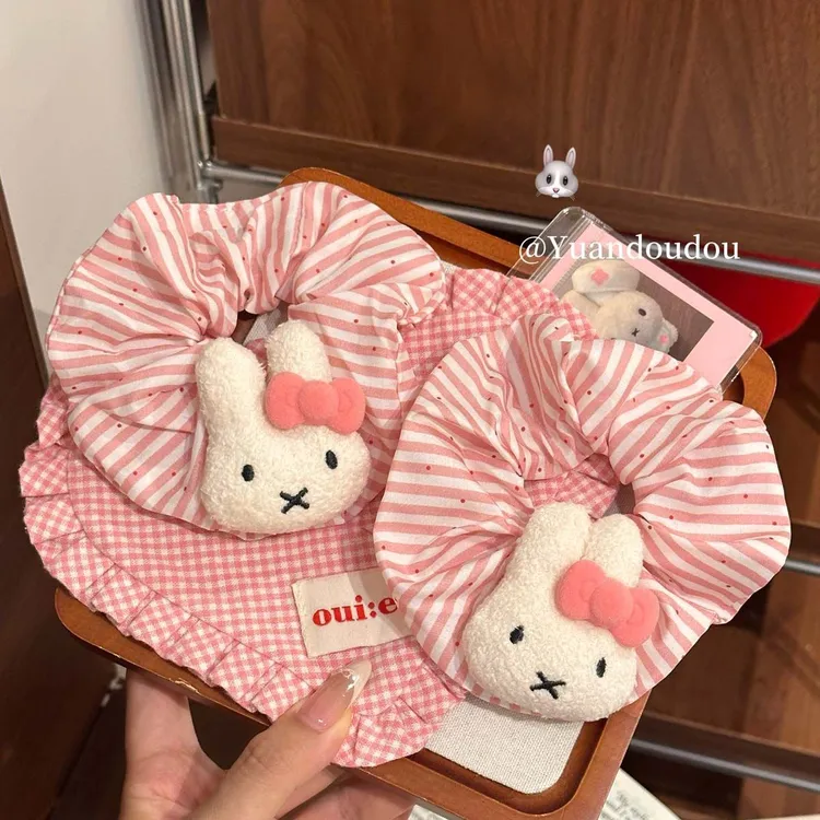 可爱韩系蝴蝶结米菲兔发圈条纹甜美少女发绳头发马尾大肠丸子头绳