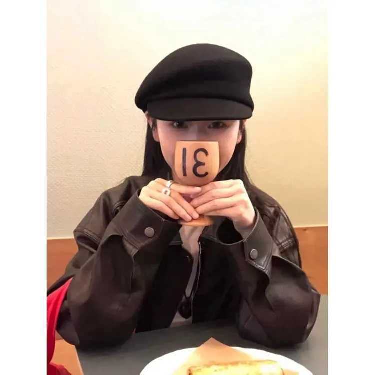 fever同款黑色羊毛报童帽子女春秋马术八角帽贝雷帽复古大头围