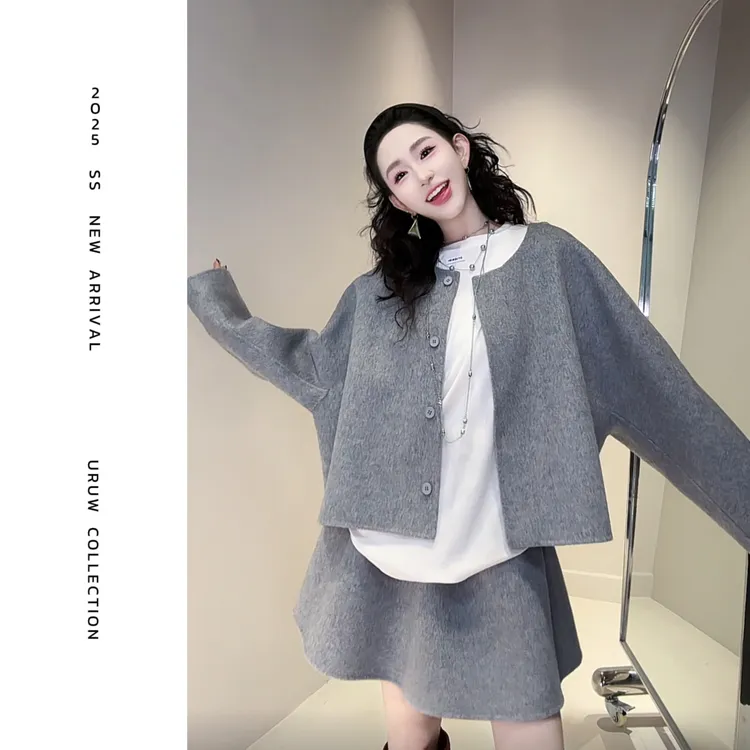 现货【颖子定制】光鸣之曲~短款圆领毛呢外套呢子蓬蓬裙套装 9023