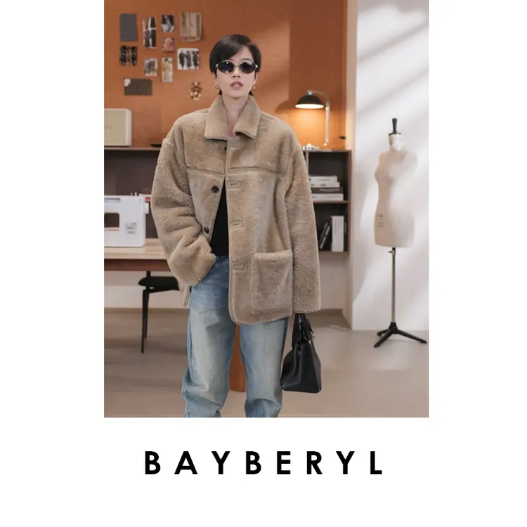 CC10-BAYBERYL老贝温特*两面穿翻领宽松单排扣秋一体皮衣PY5G0304