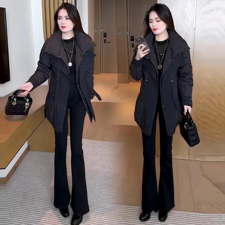 时尚中长款棉服外套女2025冬季新款洋气收腰显瘦小个子保暖棉衣潮