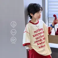男童t恤短袖美式复古撞色儿童拼接半袖上衣T恤 5049744O0
