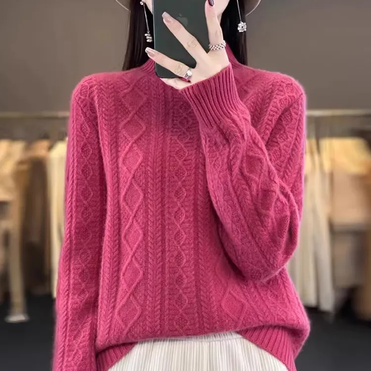 100纯羊毛衫女冬季新款半高领针织加厚羊绒衫毛衣宽松百搭打底衫