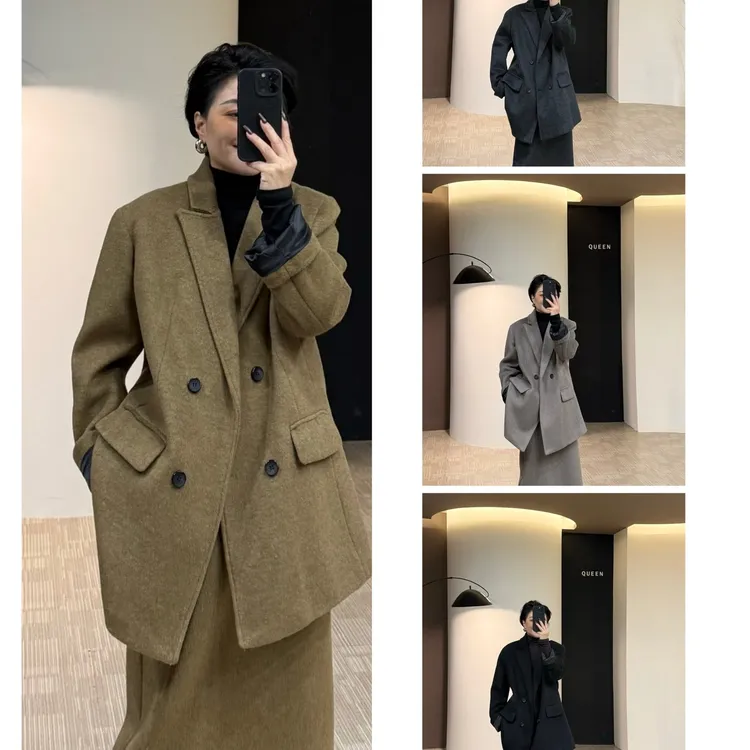 美丽定制极简气质翻领仿羊绒加棉短外套160斤以内（241003-2）