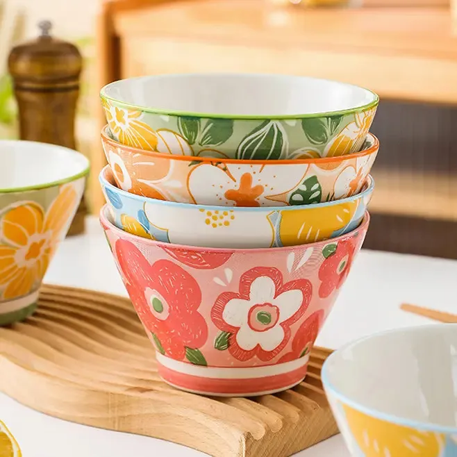 陶瓷斗笠碗家用2025新款可爱饭碗米饭碗吃饭碗甜品沙拉碗餐具cp