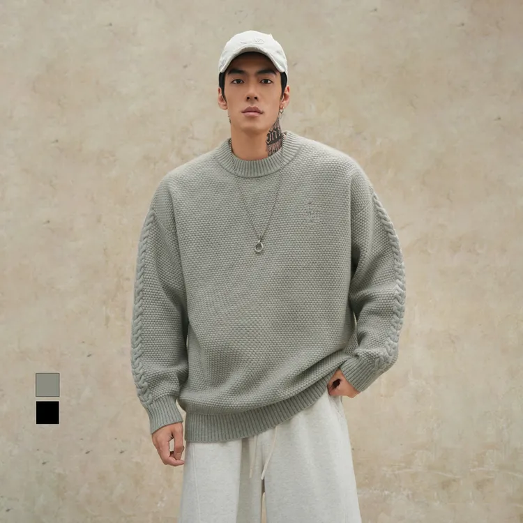 鹿家门老钱风冬季慵懒风套头毛衣男士休闲宽松打底大码厚款针织衫